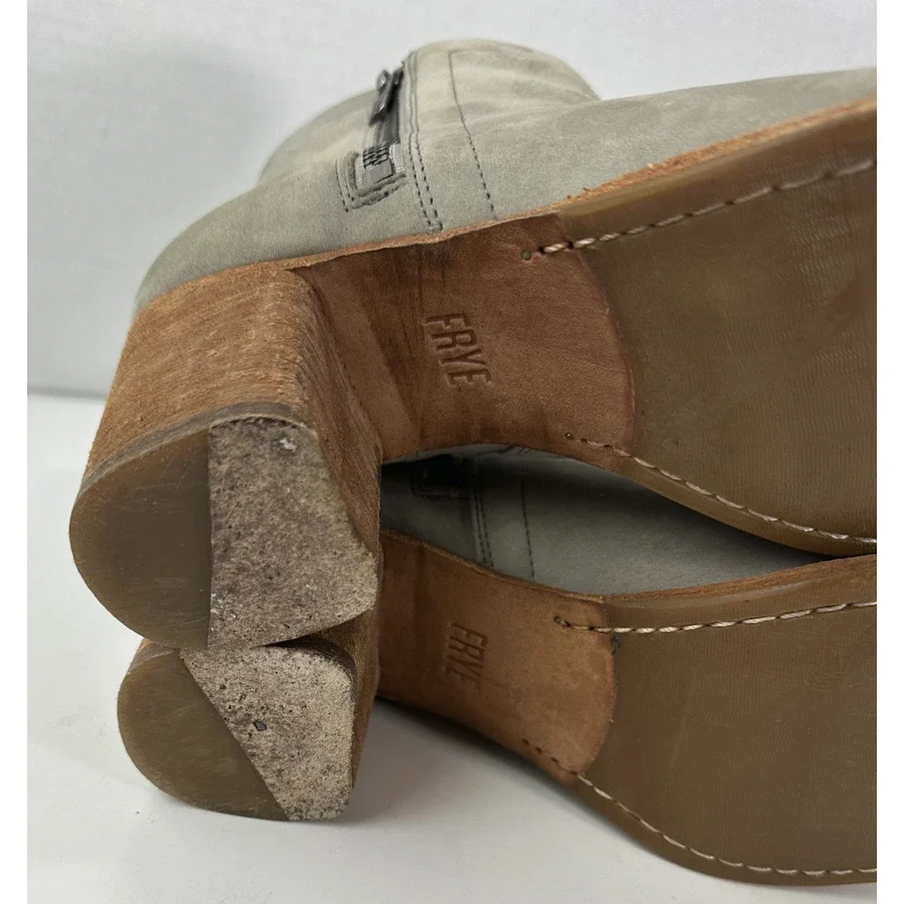 Frye Addie Double Zip Leather Ankle Heeled Boots Gray Distressed Bootie Size 9 B - Picture 10 of 16